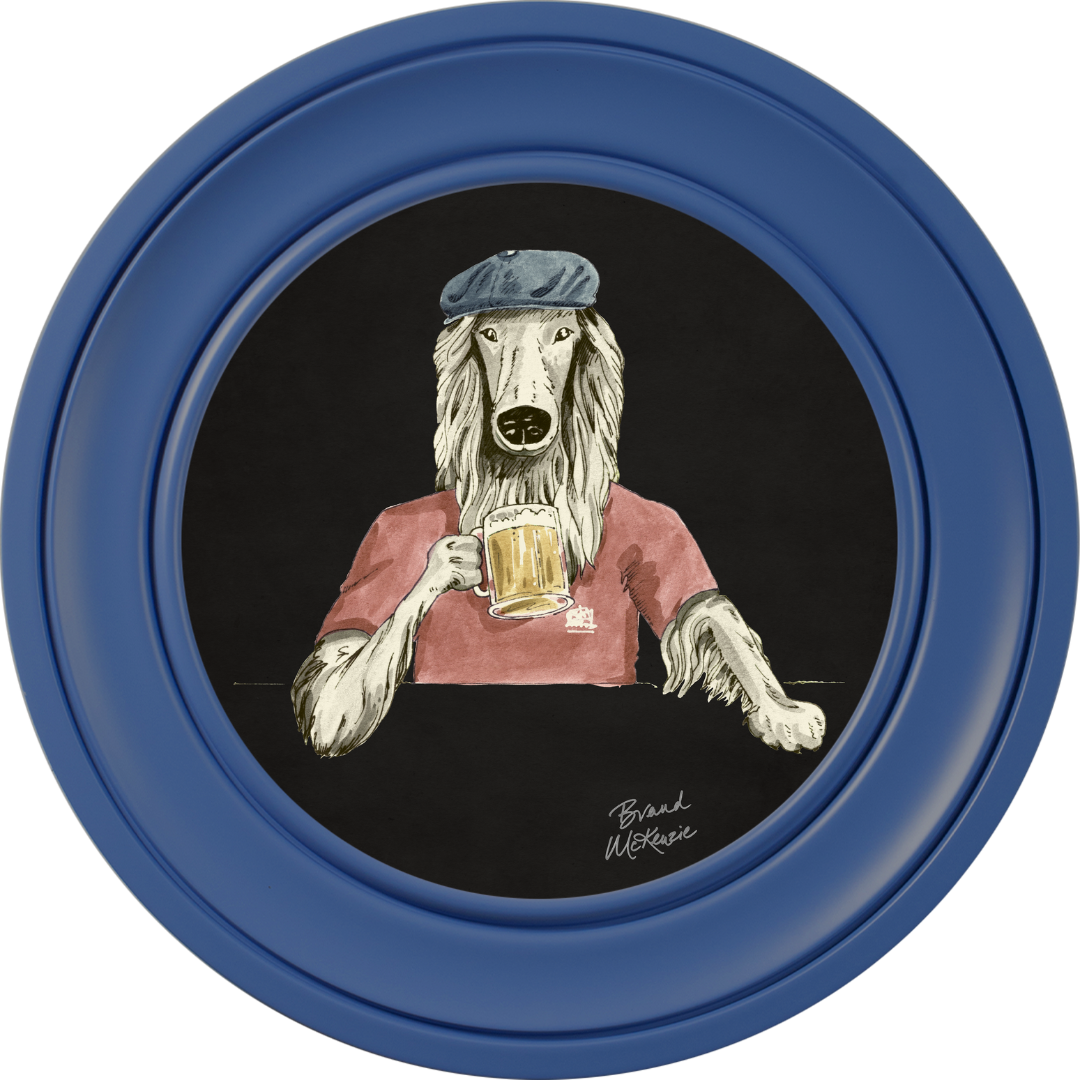 Happy Hour Bruce on Charcoal Black Framed Art Prints by Brand McKenzie