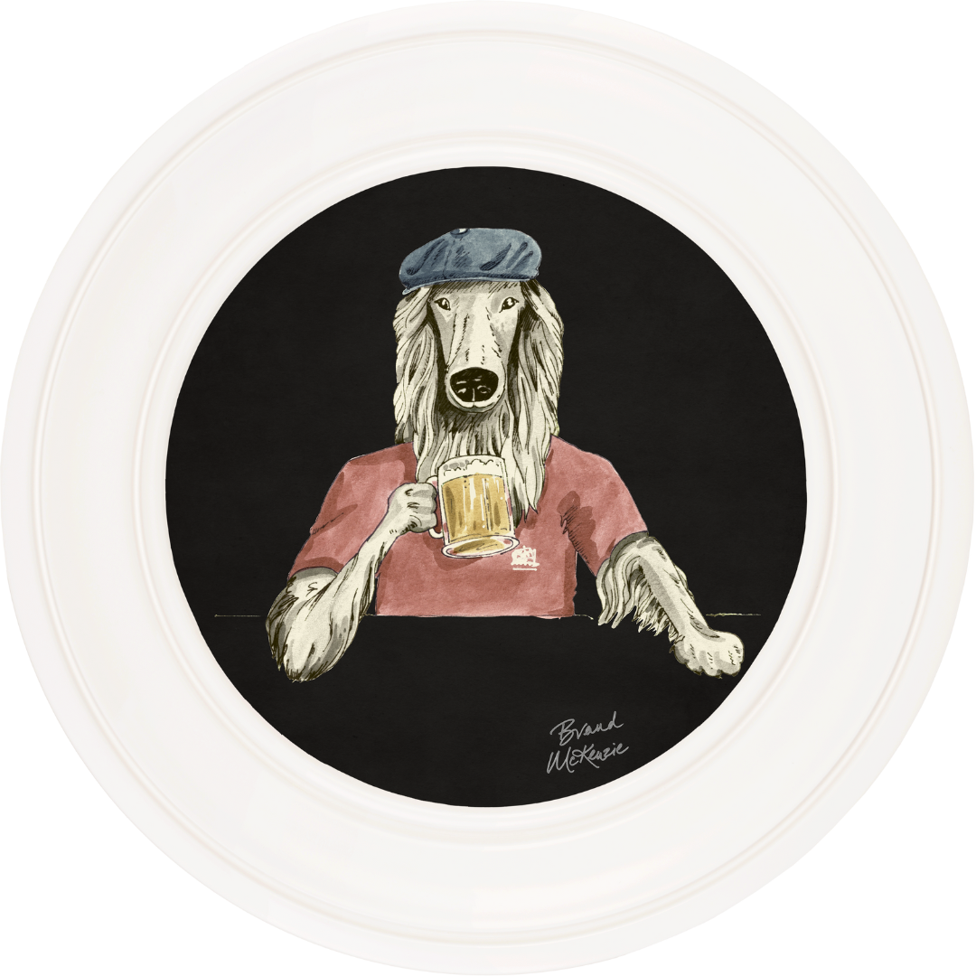 Happy Hour Bruce on Charcoal Black Framed Art Prints by Brand McKenzie