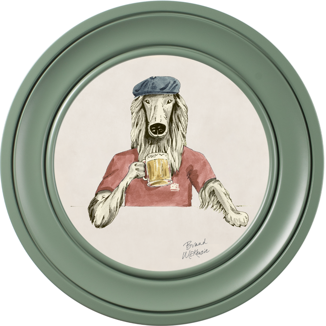 Happy Hour Bruce on Chalk White Framed Art Prints by Brand McKenzie