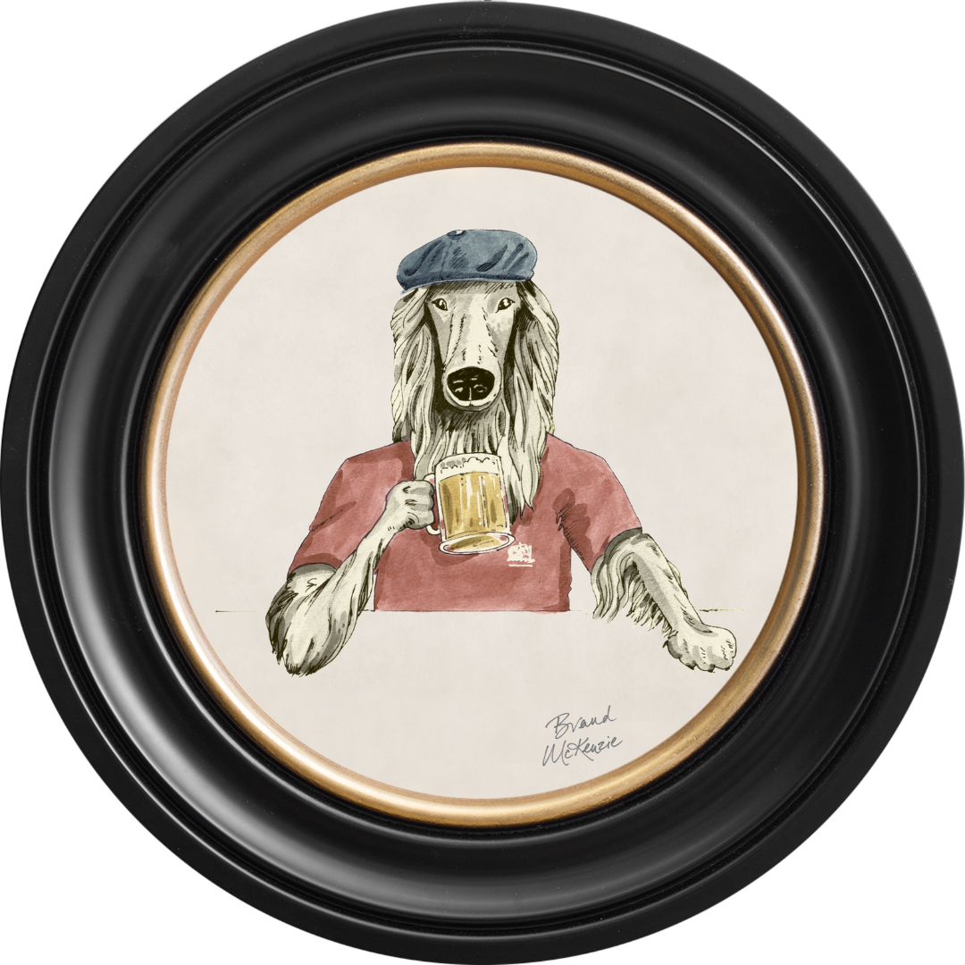 Happy Hour Bruce on Chalk White Framed Art Prints by Brand McKenzie