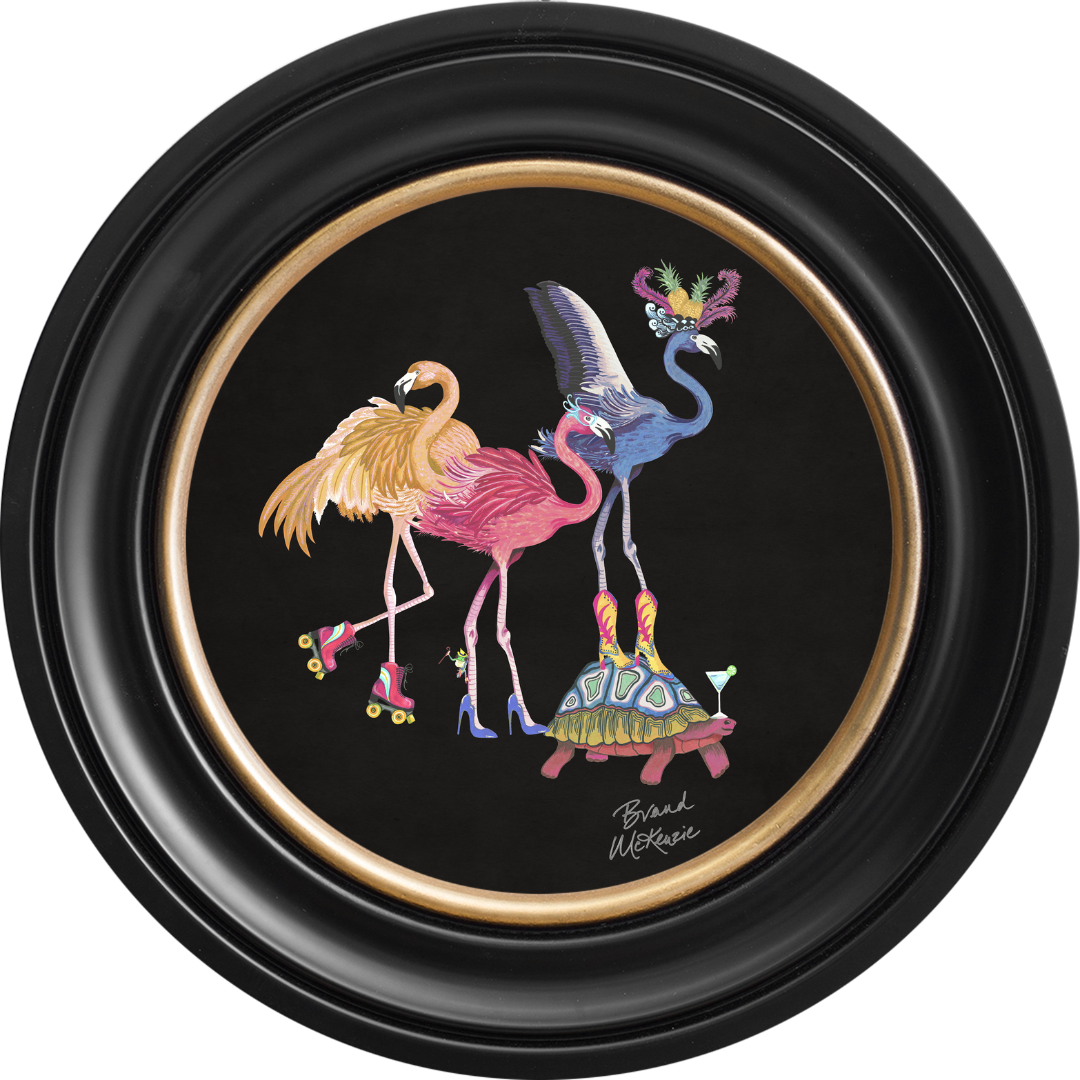 Balancing Act Flamboyance on Charcoal Black Framed Art Prints by Brand McKenzie