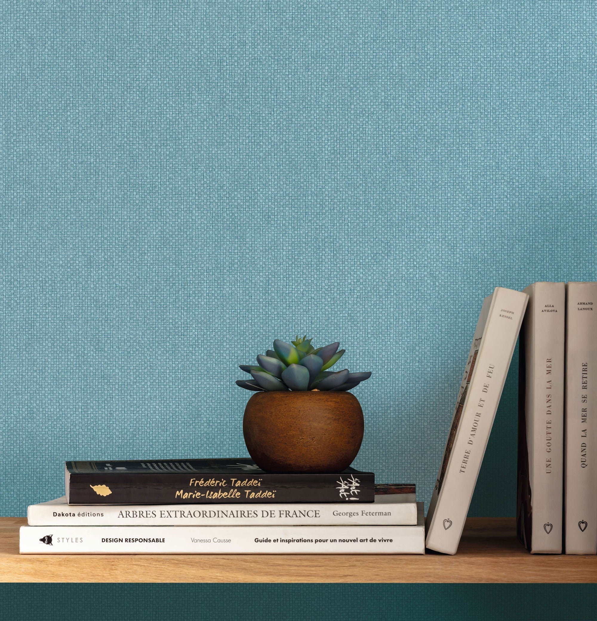 104996217 Uni Mat Bleu Lagon Damier Wallpaper by Caselio