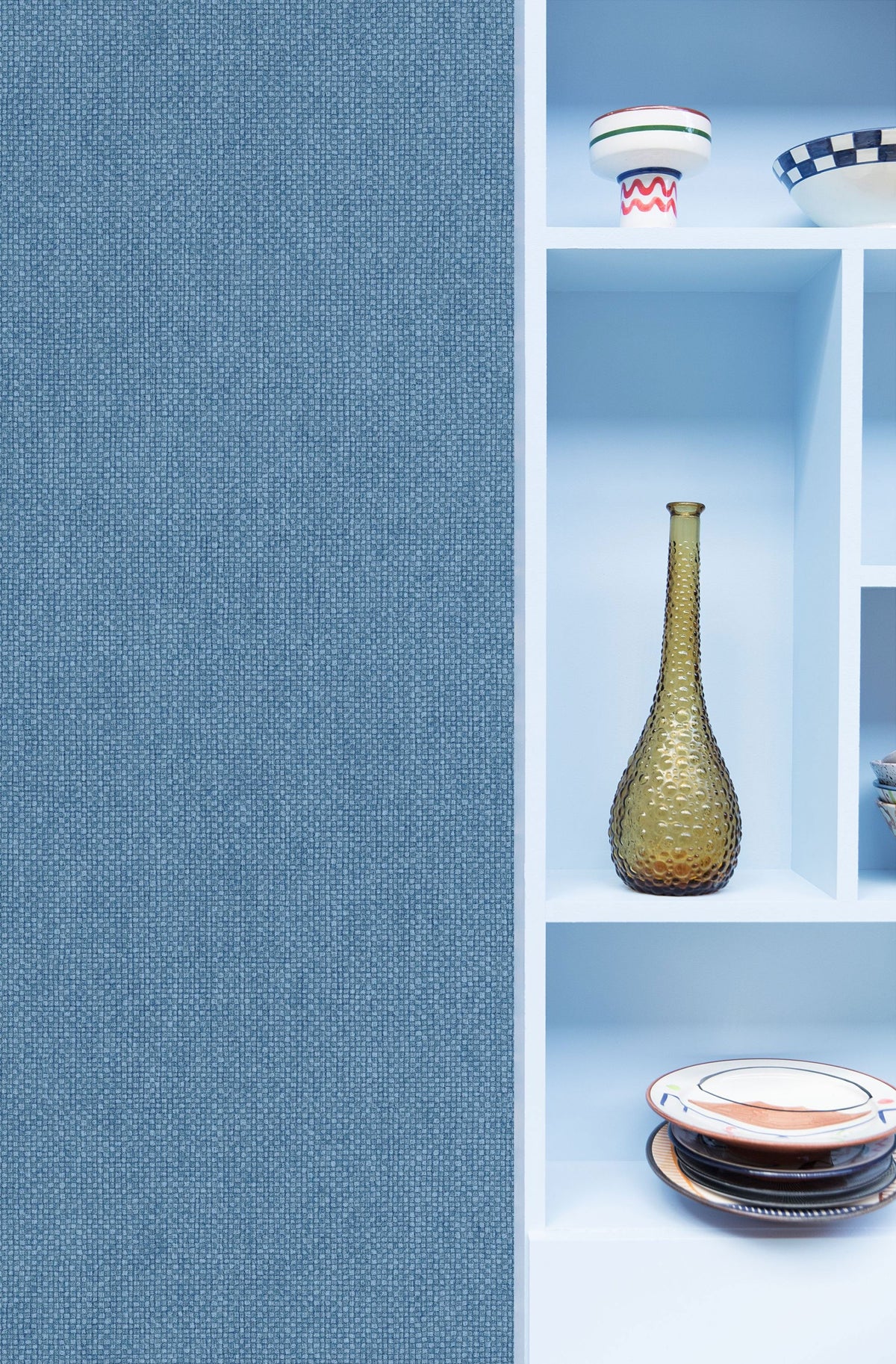 104996366 Uni Mat Bleu Jean Damier Wallpaper by Caselio