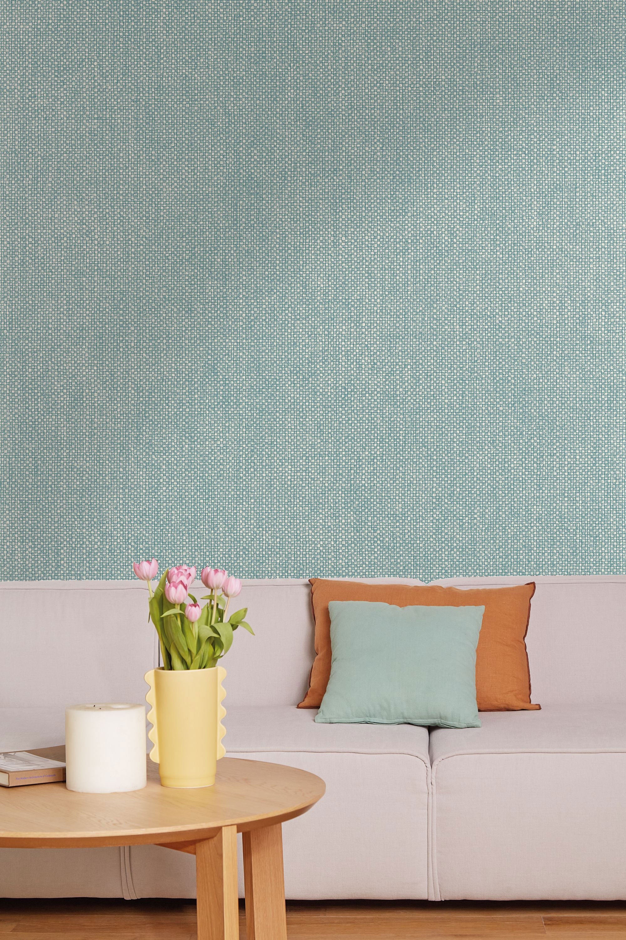 104996420 Uni Mat Bleu Bicolore Damier Wallpaper by Caselio