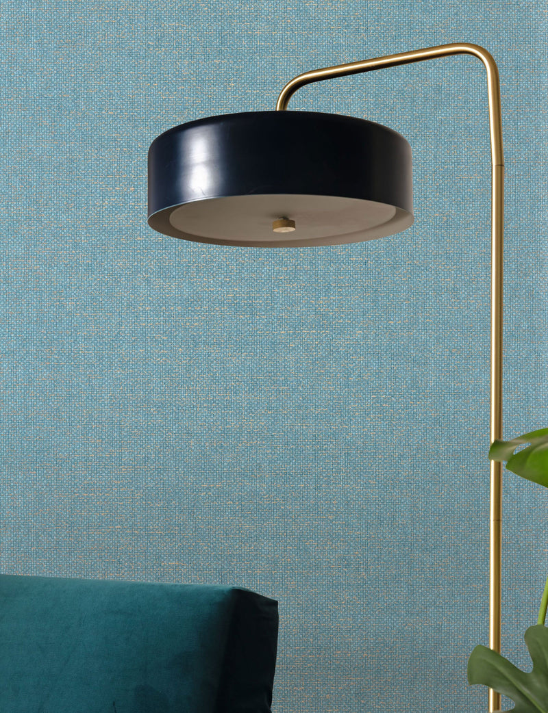 105006027 Uni Metallise Bleu Madura Dore Damier Wallpaper by Caselio