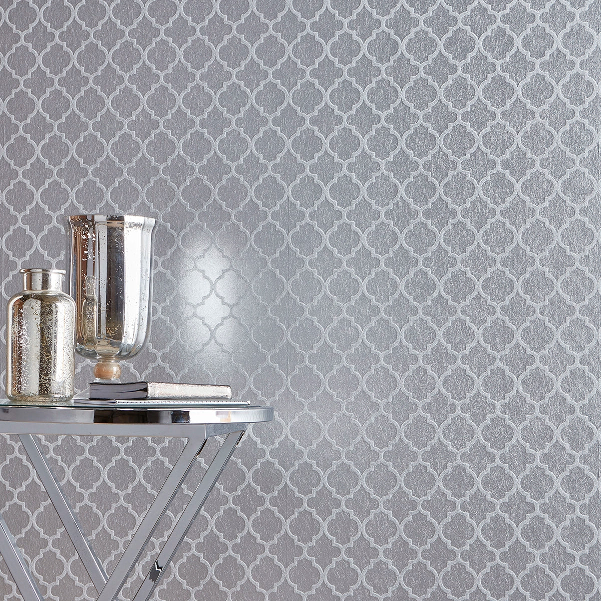 105126 Trelliage Bead Silver Wallpaper by Graham and Brown