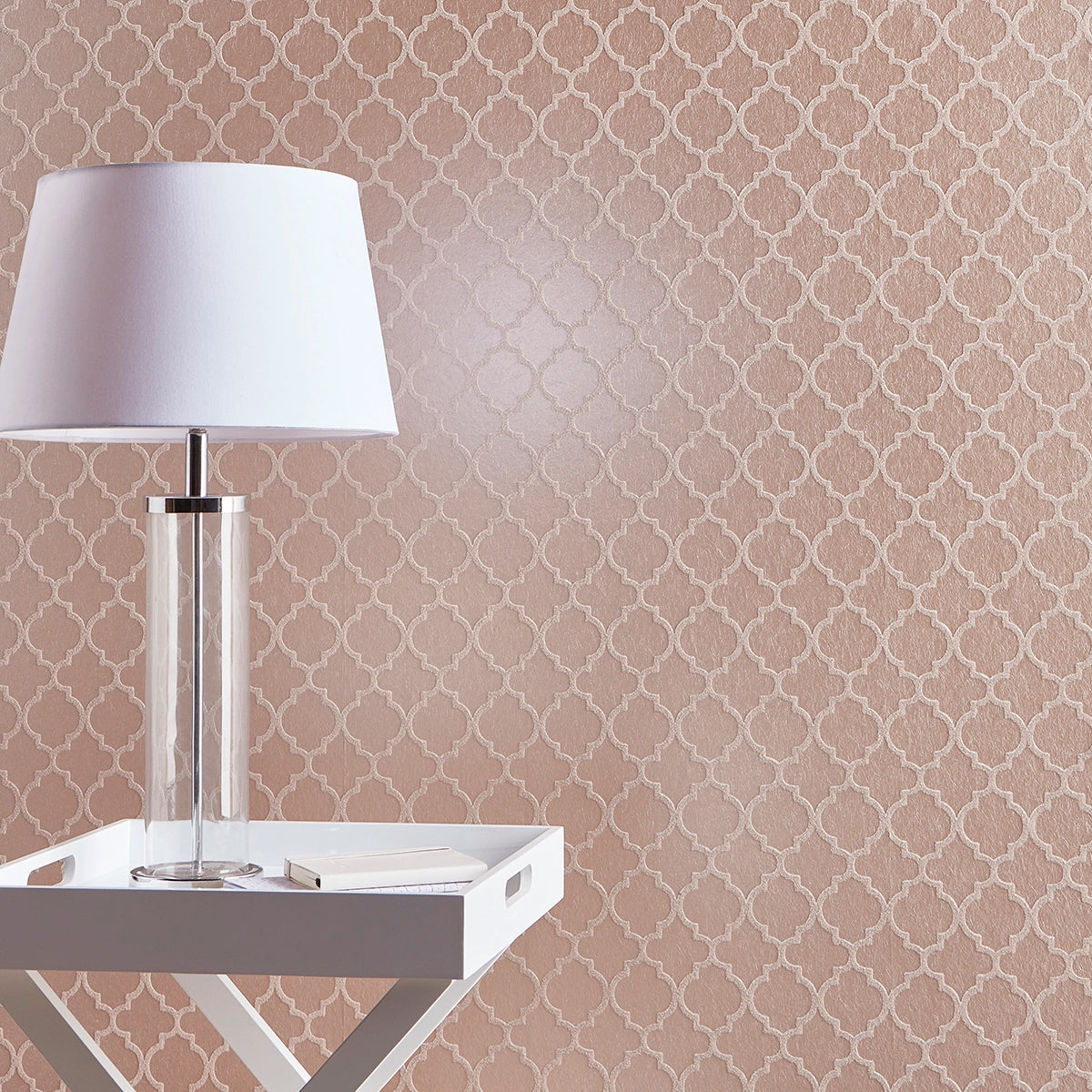 105127 Trelliage Bead Rose Gold Wallpaper by Graham and Brown