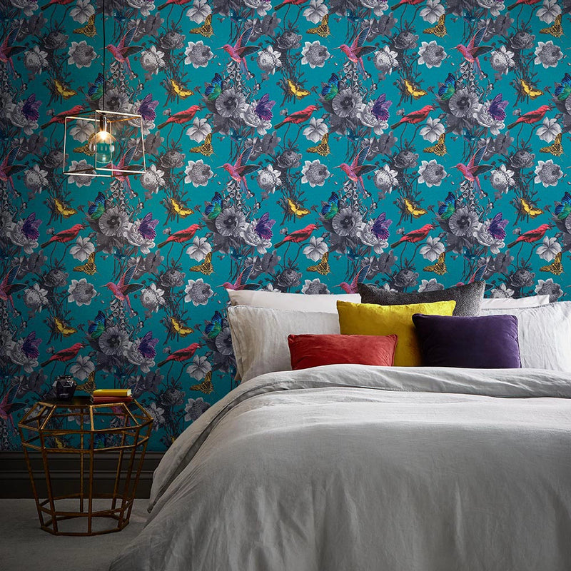 106432 Jardin Teal Curiosity Wallpaper by Graham and Brown