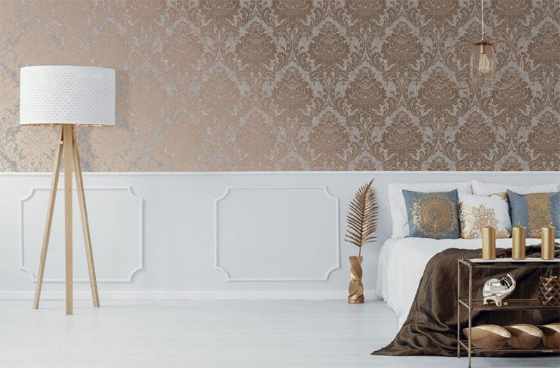 106519 Milan Rose Gold Damask Superfresco Wallpaper By Graham & Brown