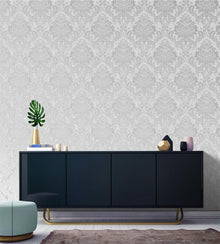106520 Milan Silver Damask Superfresco Wallpaper By Graham & Brown