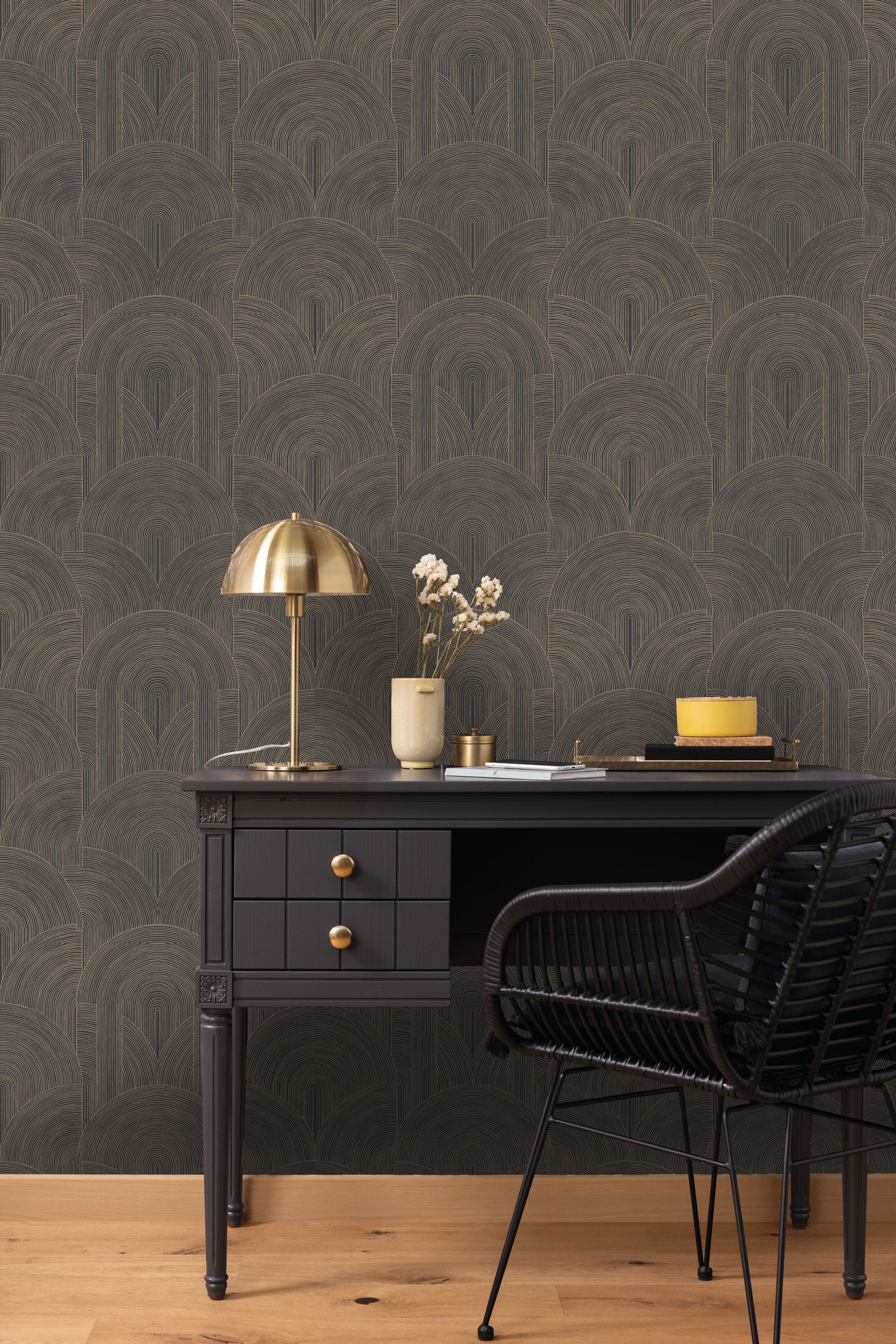 106569129 Delicacy Noir Or Wallpaper by Caselio
