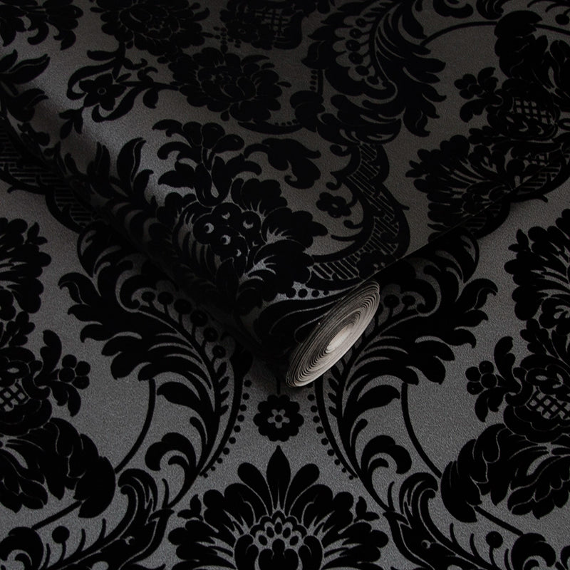 106585 Gothic Damask Flock Established Wallpaper by Graham and Brown