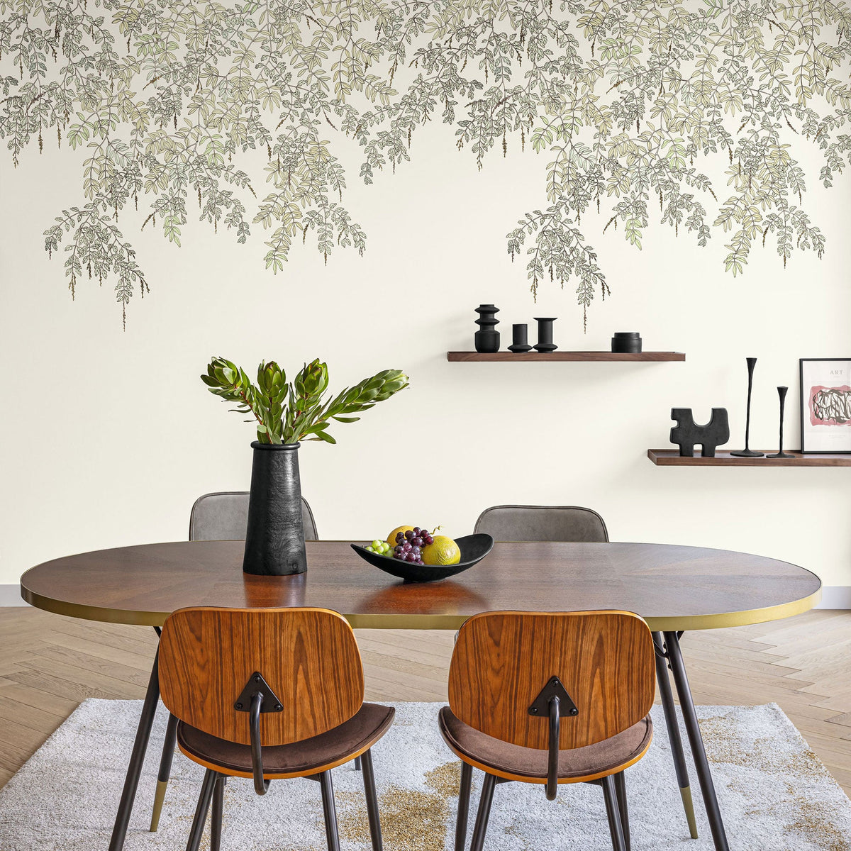 Falling Petals Large Vert d'Eau Art of Botany Mural by Caselio