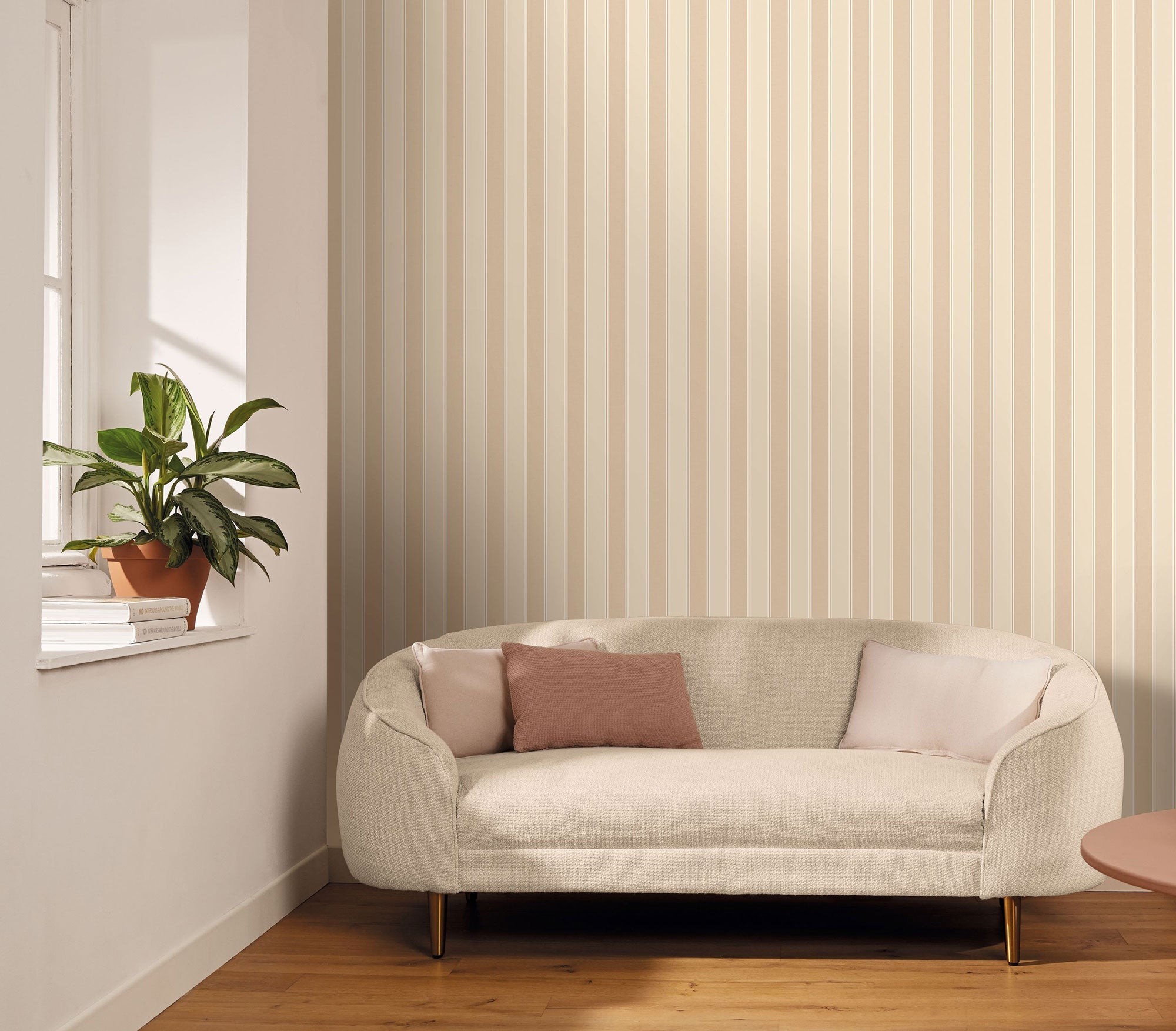 Classic Lines Beige Or Line Up Wallpaper by Caselio