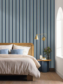 Classic Lines Bleu Denim Or Line Up Wallpaper by Caselio