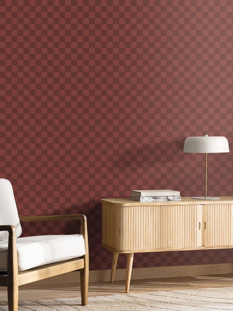 Checks Bordeaux Line Up Wallpaper by Caselio