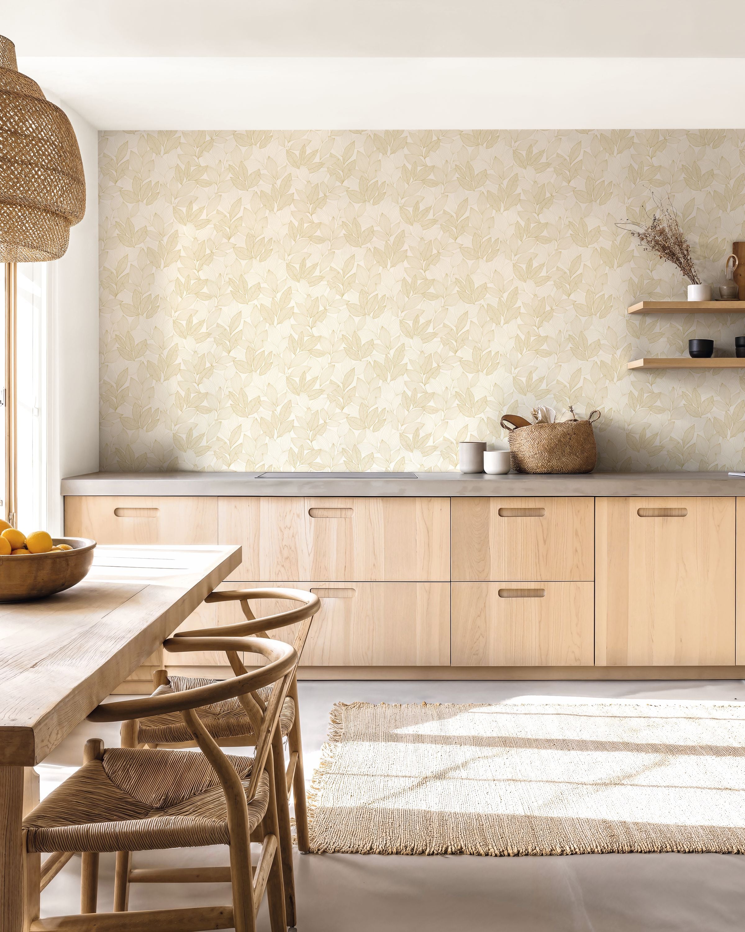 107150251 Little Botanica Blanc Or Wallpaper by Caselio