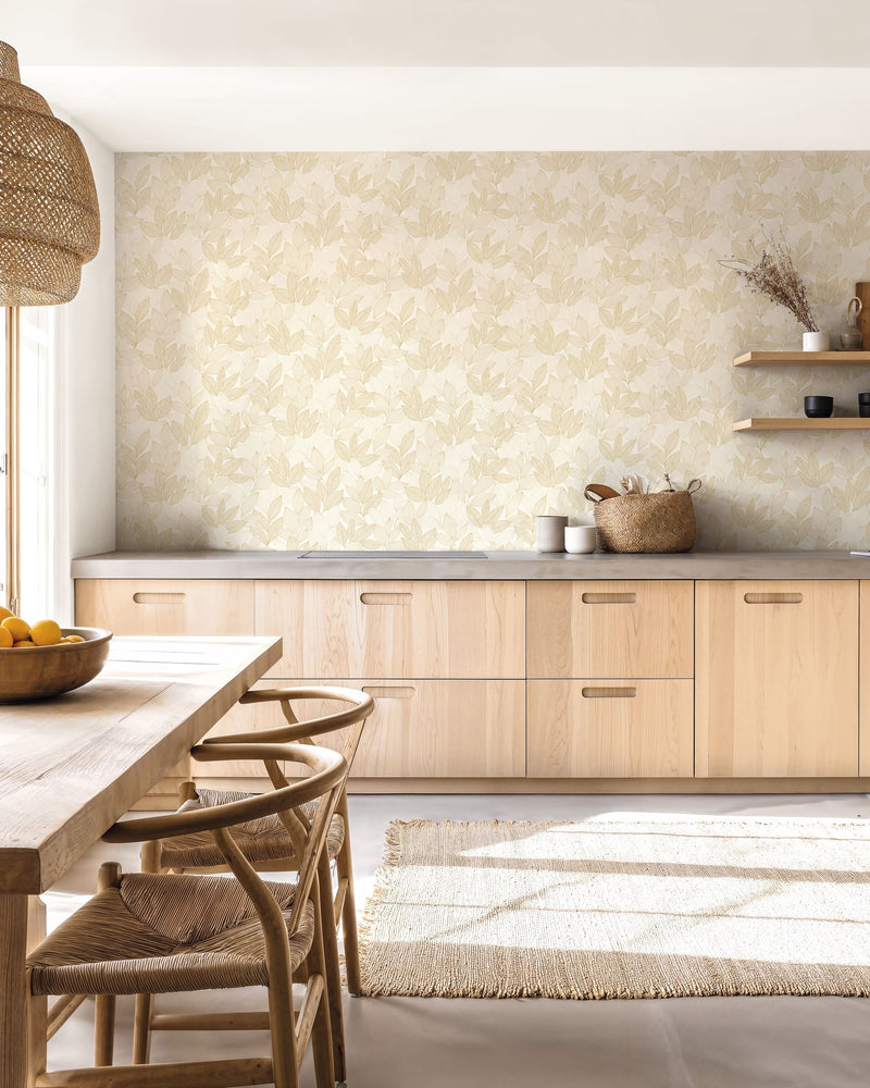 107150251 Little Botanica Blanc Or Wallpaper by Caselio