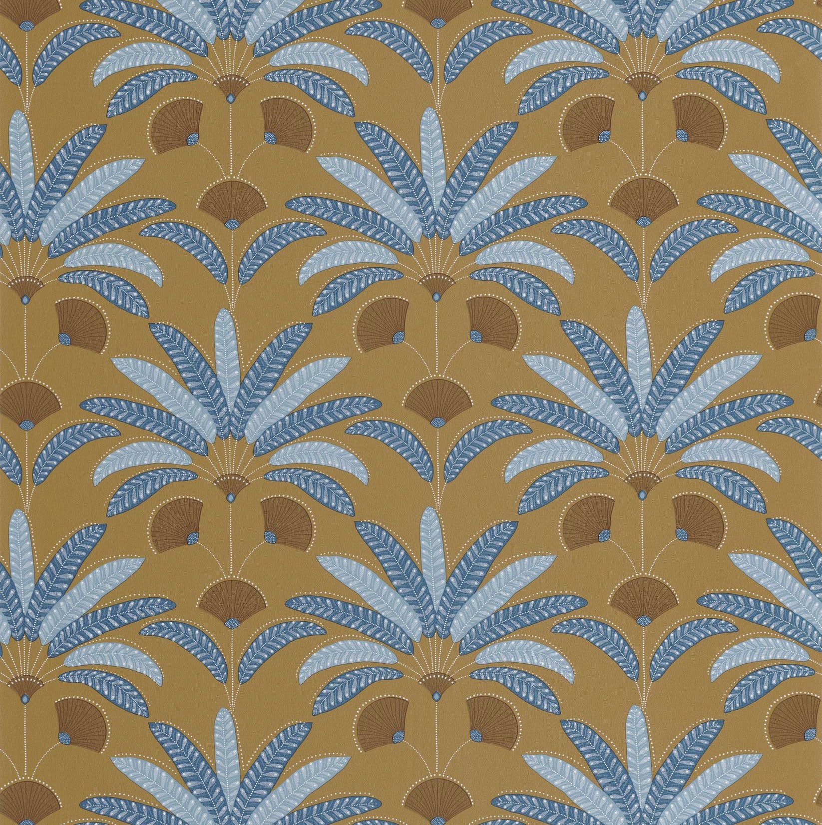 107400728 Gisele Moutarde Indigo Wallpaper by Caselio