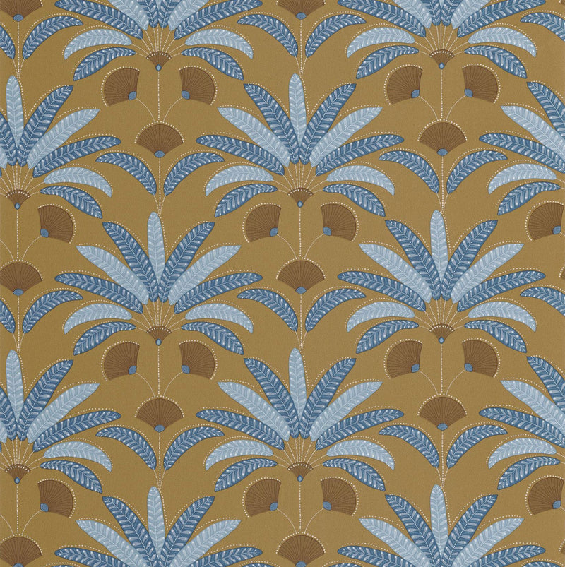 107400728 Gisele Moutarde Indigo Wallpaper by Caselio