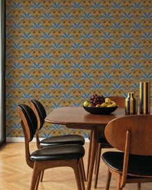 107400728 Gisele Moutarde Indigo Wallpaper by Caselio