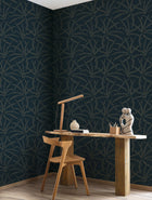BLS107466128 Filara Bleu Paon Dore Wallpaper by Caselio