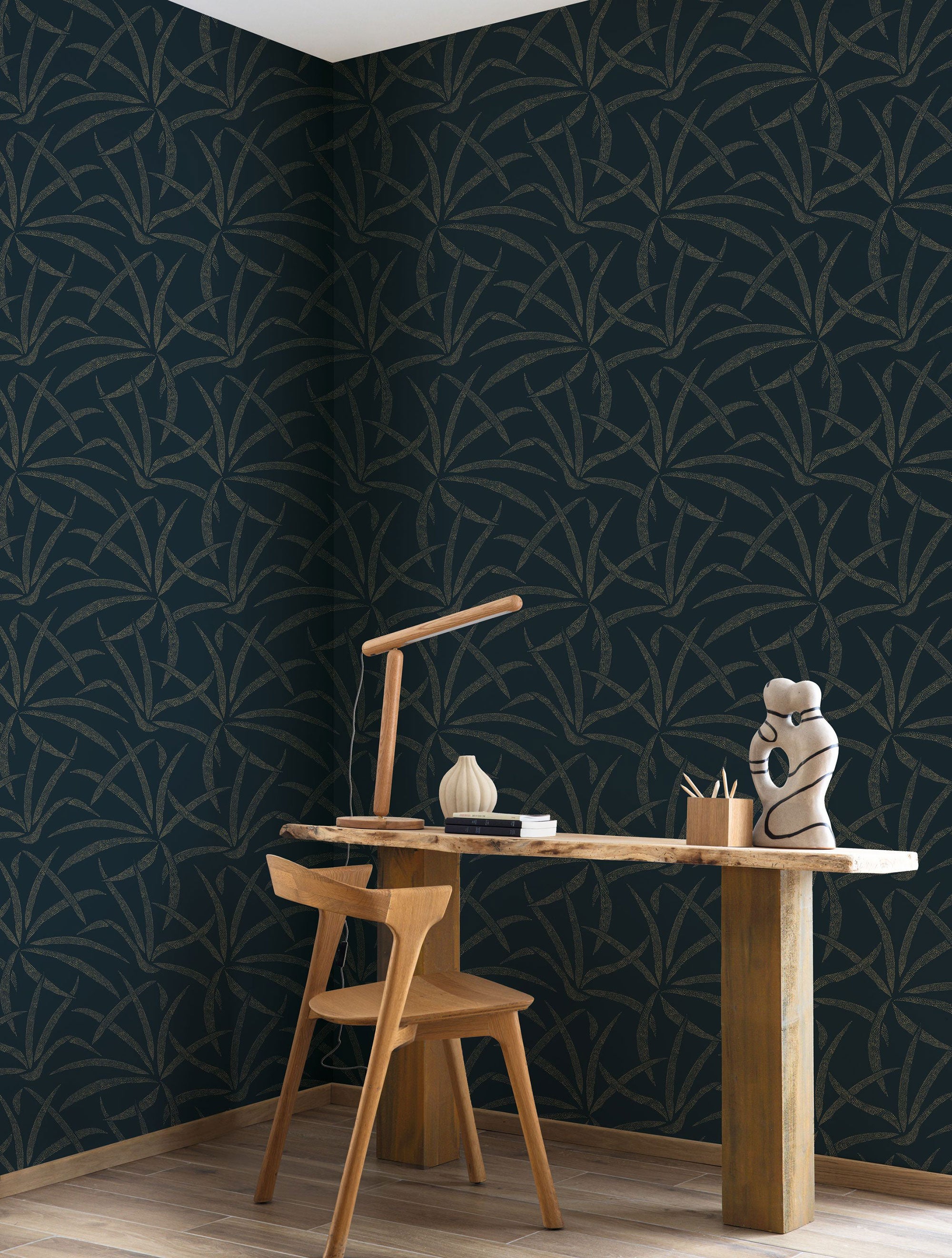 BLS107466128 Filara Bleu Paon Dore Wallpaper by Caselio