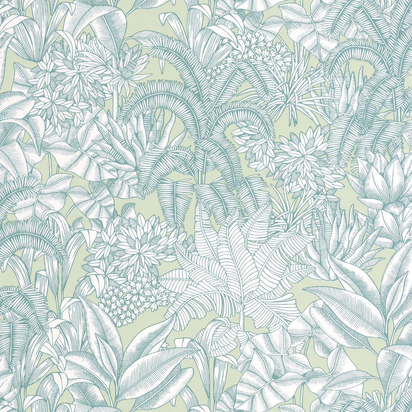BLS107486070 Palmaris Vert Amande Bleu Wallpaper by Caselio