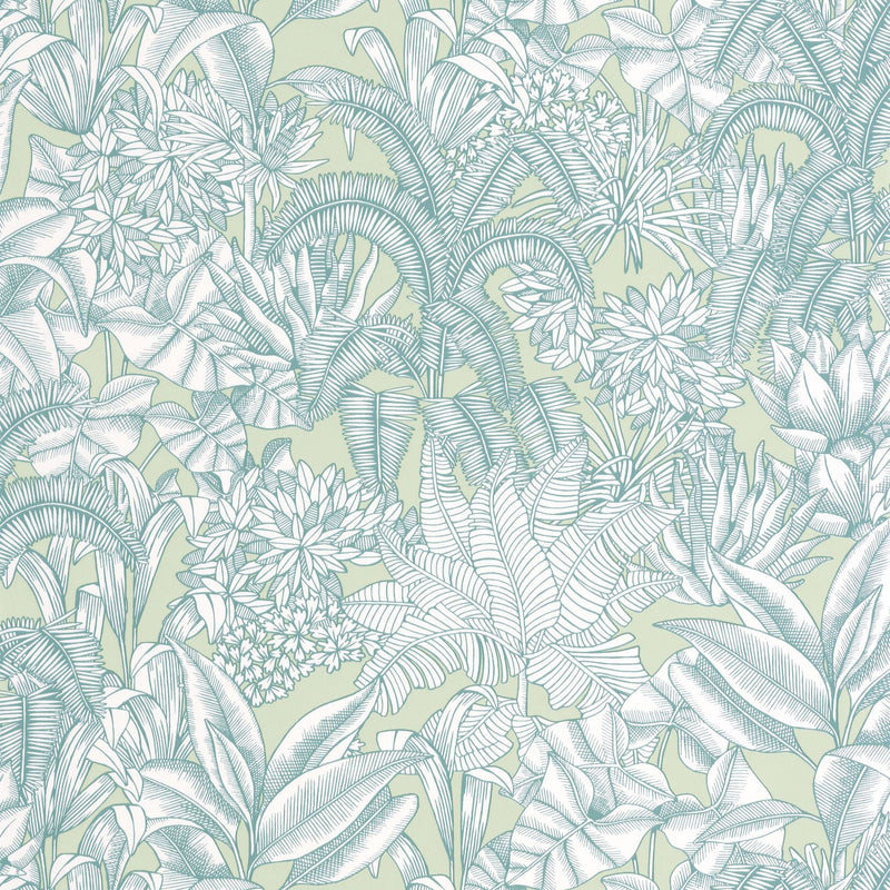 BLS107486070 Palmaris Vert Amande Bleu Wallpaper by Caselio