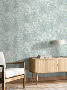 BLS107486070 Palmaris Vert Amande Bleu Wallpaper by Caselio