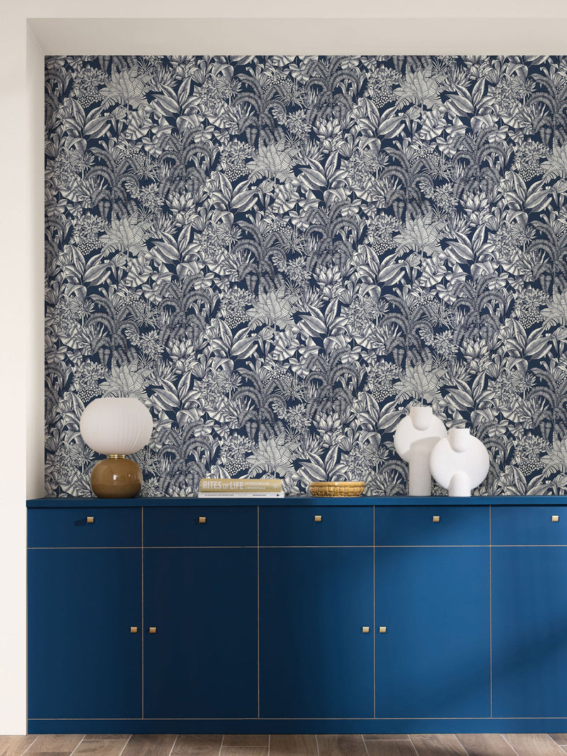 BLS107486160 Palmaris Bleu Nuit Wallpaper by Caselio