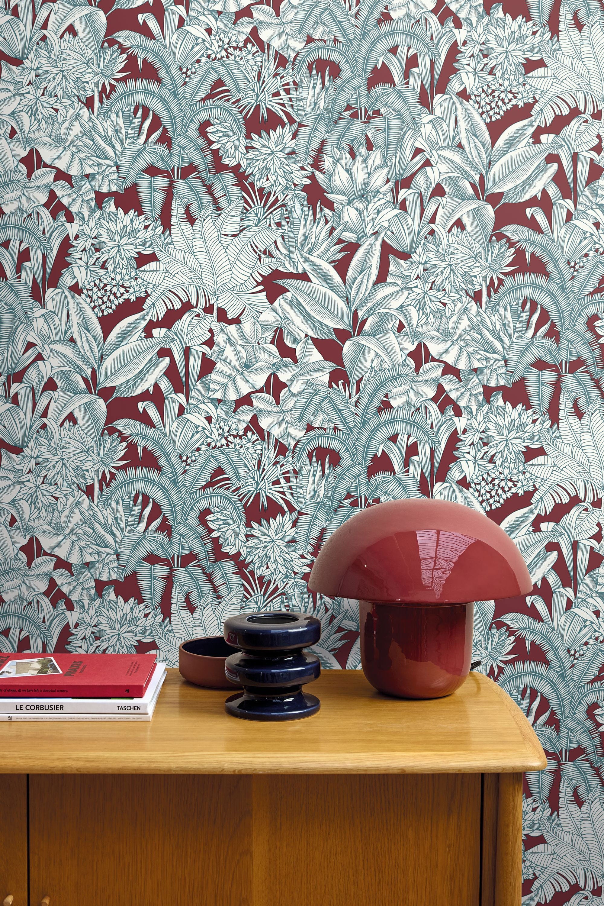 BLS107486280 Palmaris Bordeaux  Bleu Wallpaper by Caselio