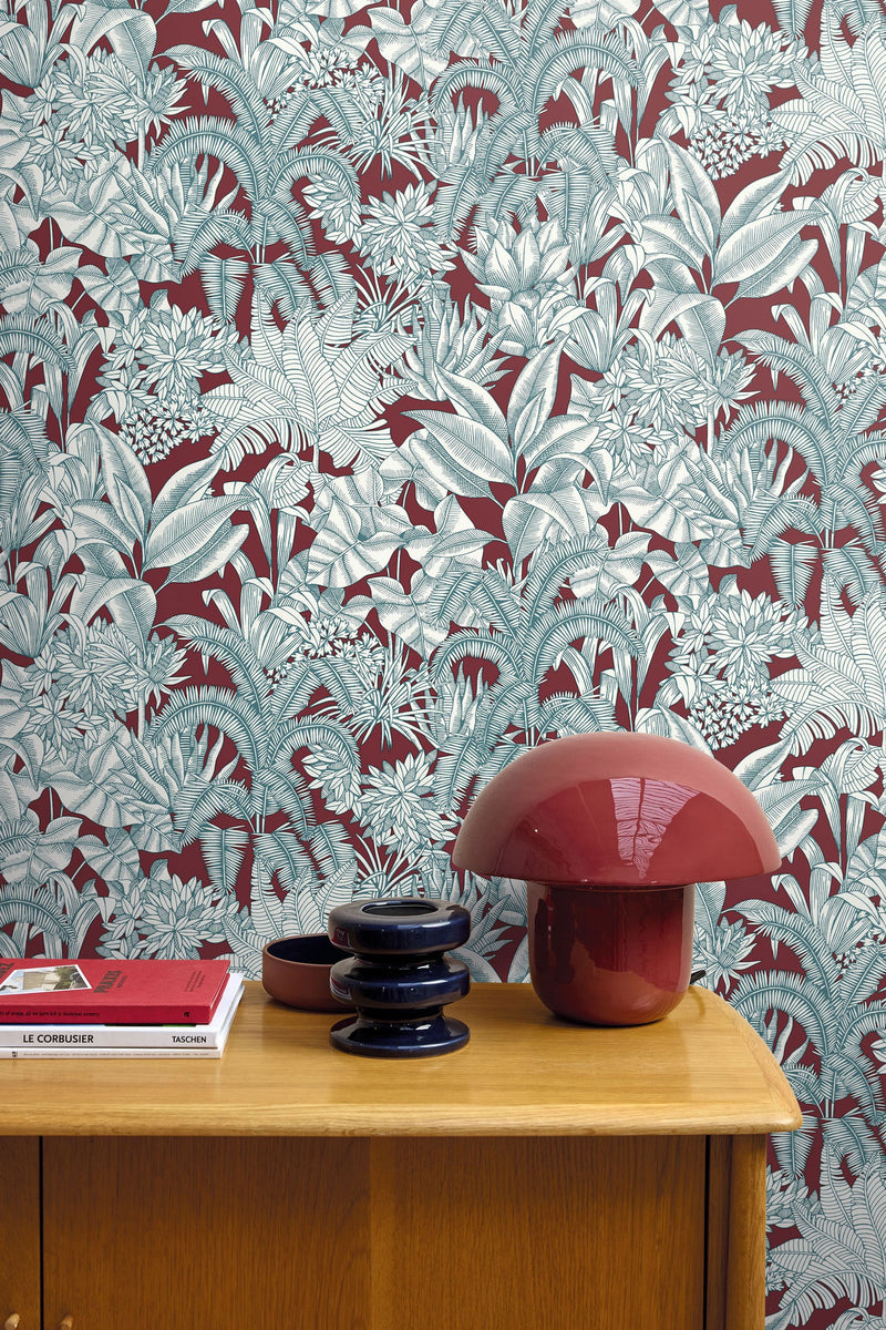 BLS107486280 Palmaris Bordeaux  Bleu Wallpaper by Caselio