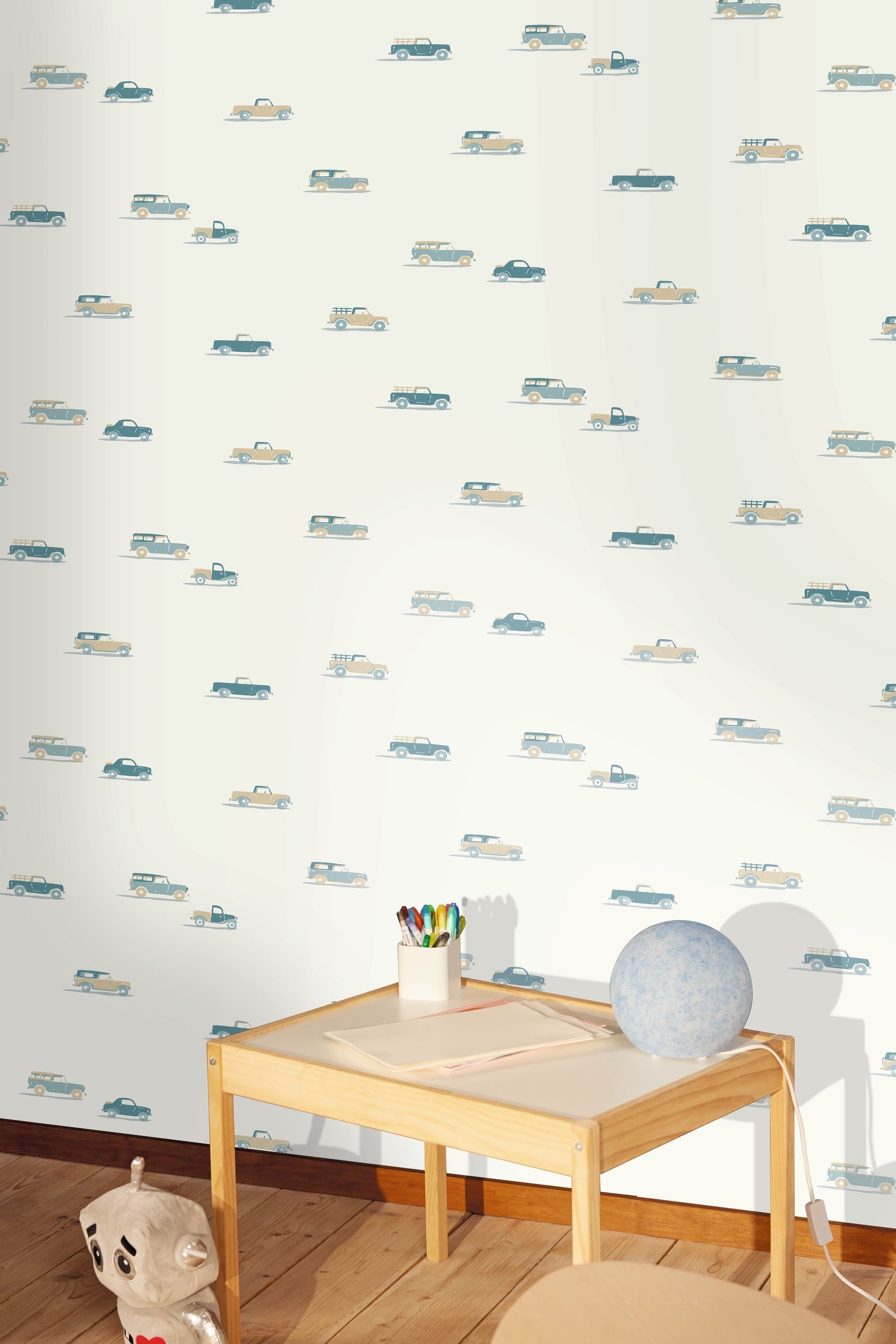 Pick Up Bleu Beige Happy Kids Club Wallpaper by Caselio