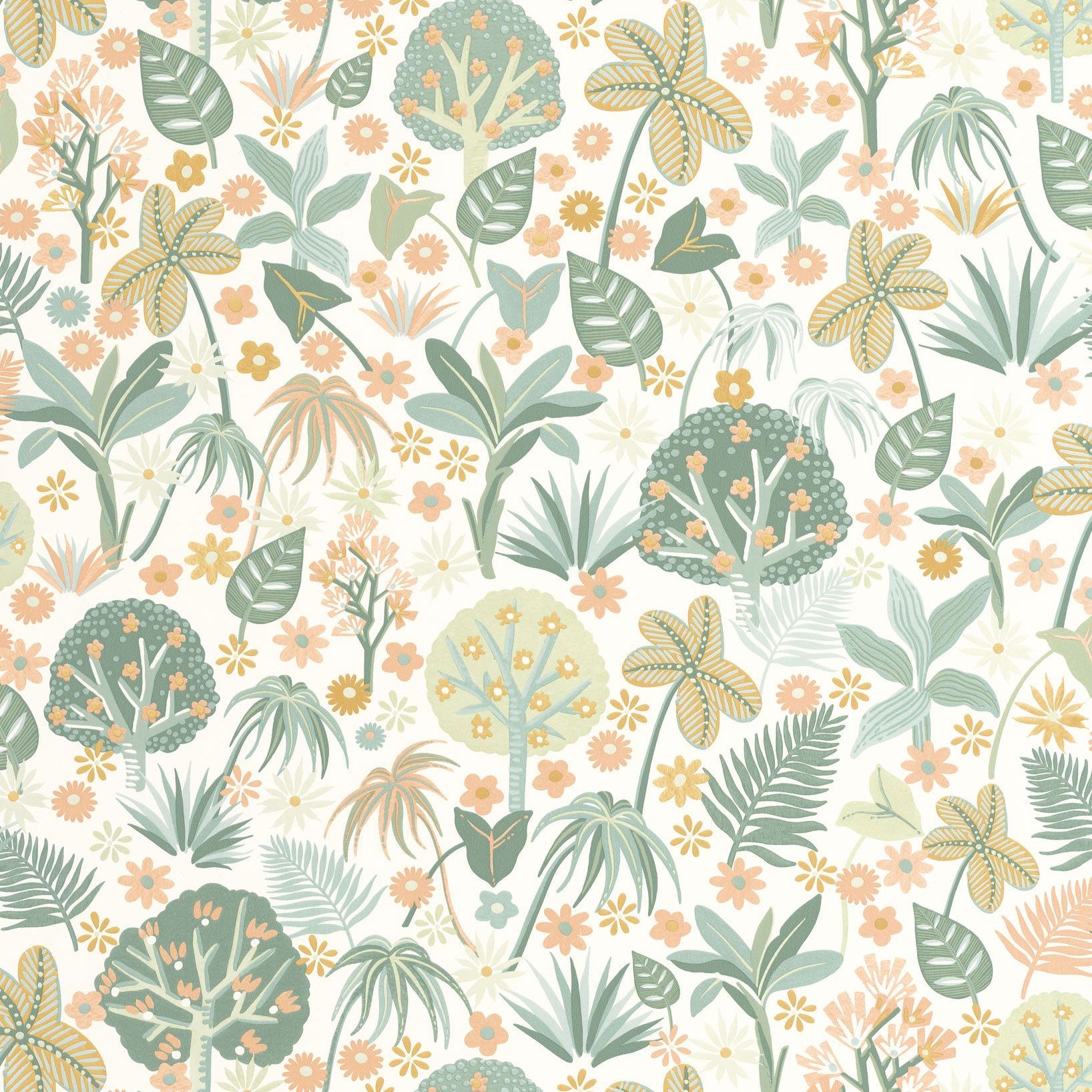 Magic Forest Blanc Vert Happy Kids Club Wallpaper by Caselio