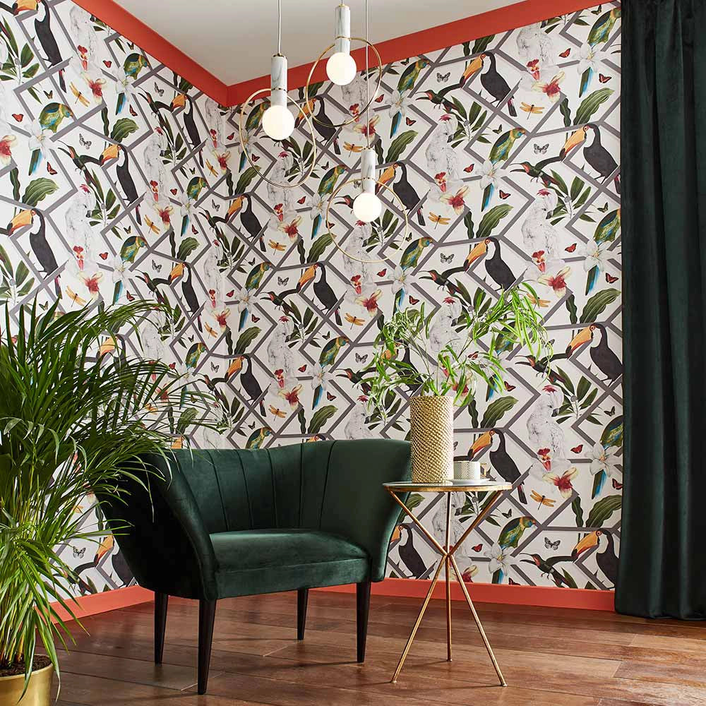 107603 Perch White Hybrid Wallpaper by Graham and Brown