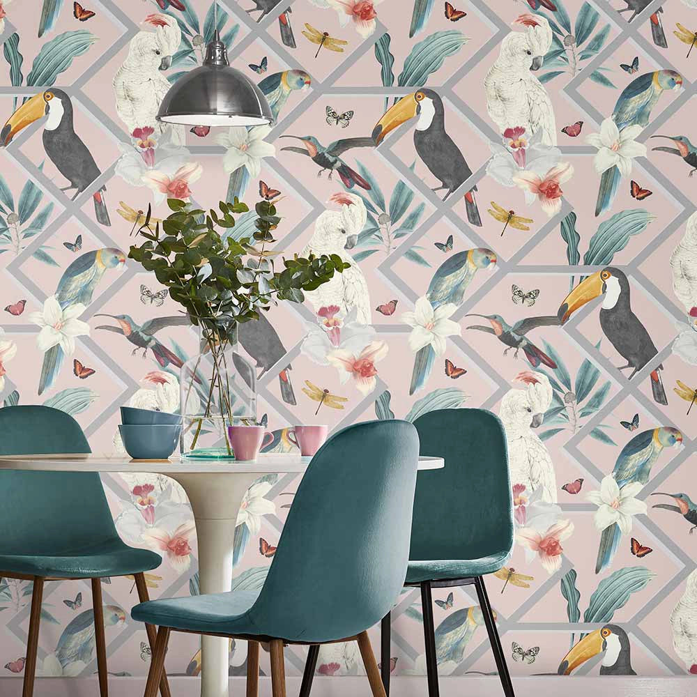 107604 Perch Blush Hybrid Wallpaper by Graham and Brown
