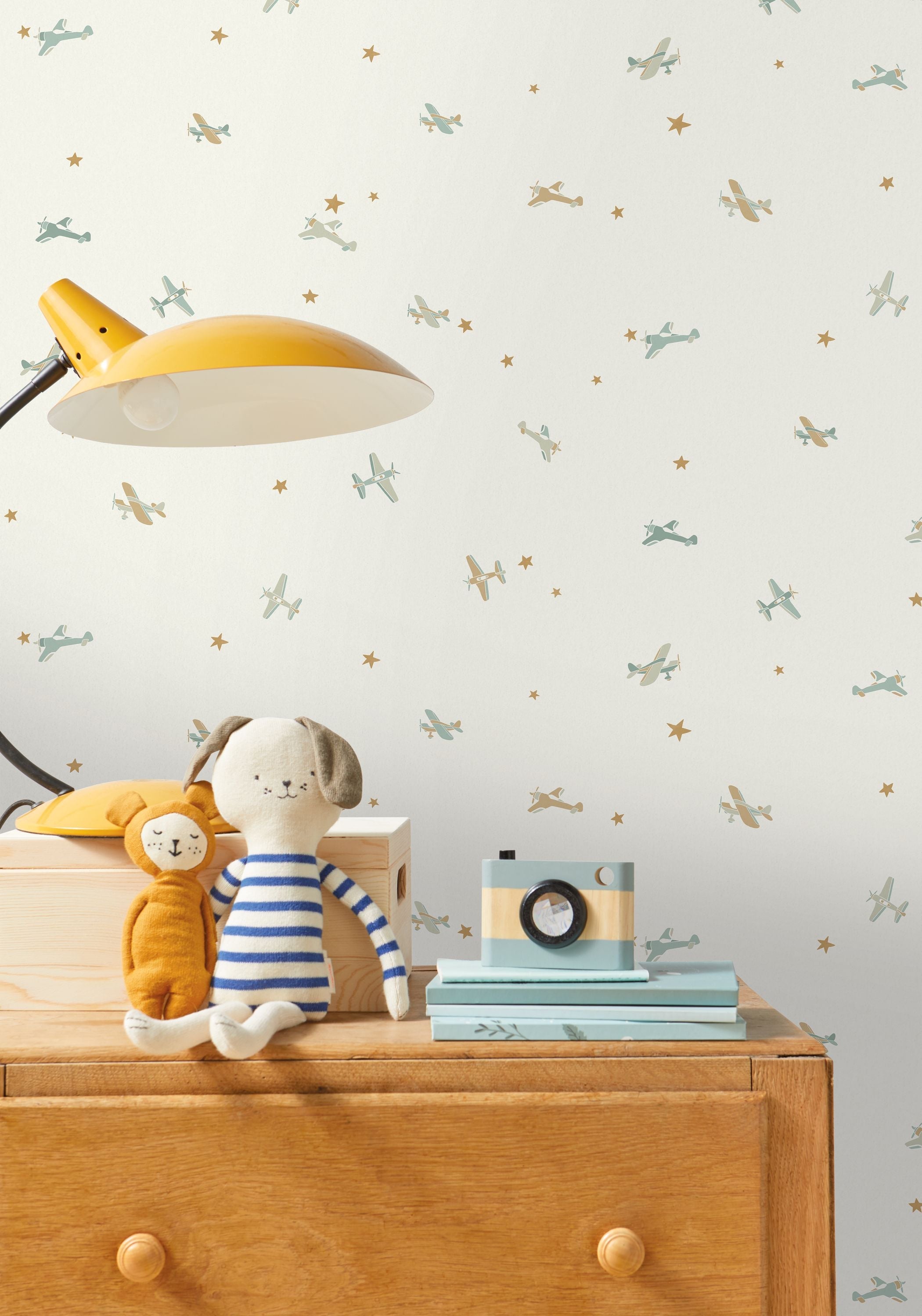 Funny Planes Blanc Bleu Happy Kids Club Wallpaper by Caselio