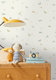 Funny Planes Blanc Bleu Happy Kids Club Wallpaper by Caselio