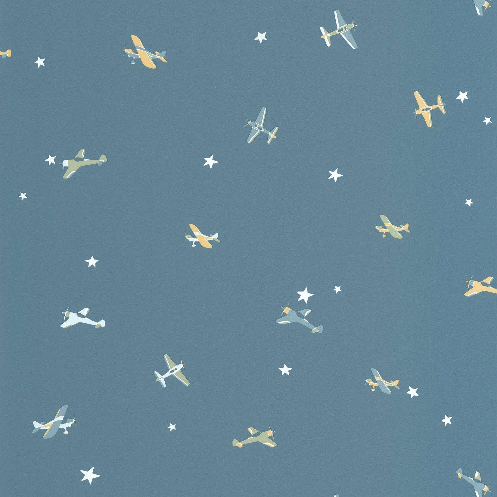Funny Planes Bleu Nuit Happy Kids Club Wallpaper by Caselio