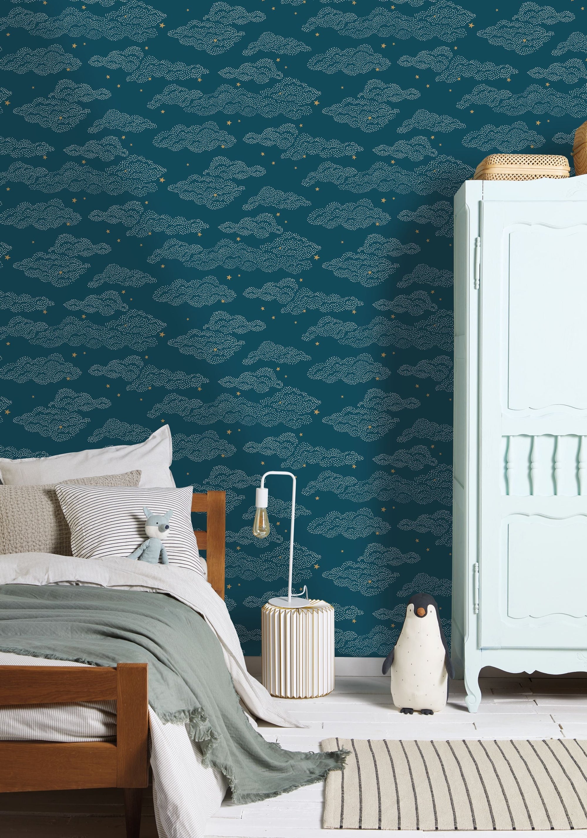 Little Sky Bleu Nuit Happy Kids Club Wallpaper by Caselio