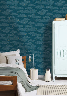 Little Sky Bleu Nuit Happy Kids Club Wallpaper by Caselio