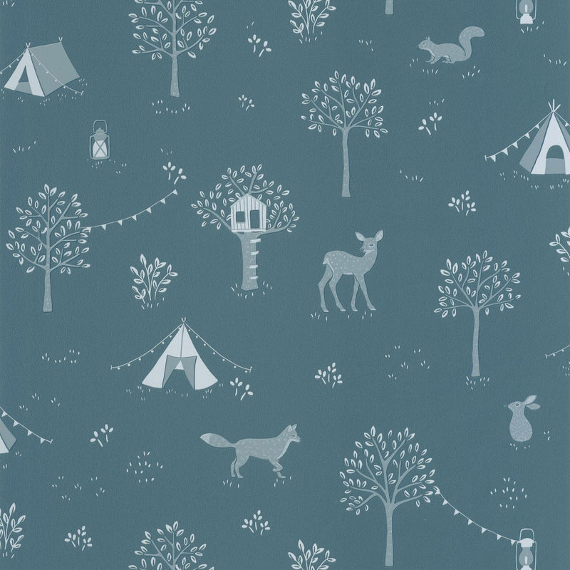 Scouty Bleu Nuit Happy Kids Club Wallpaper by Caselio