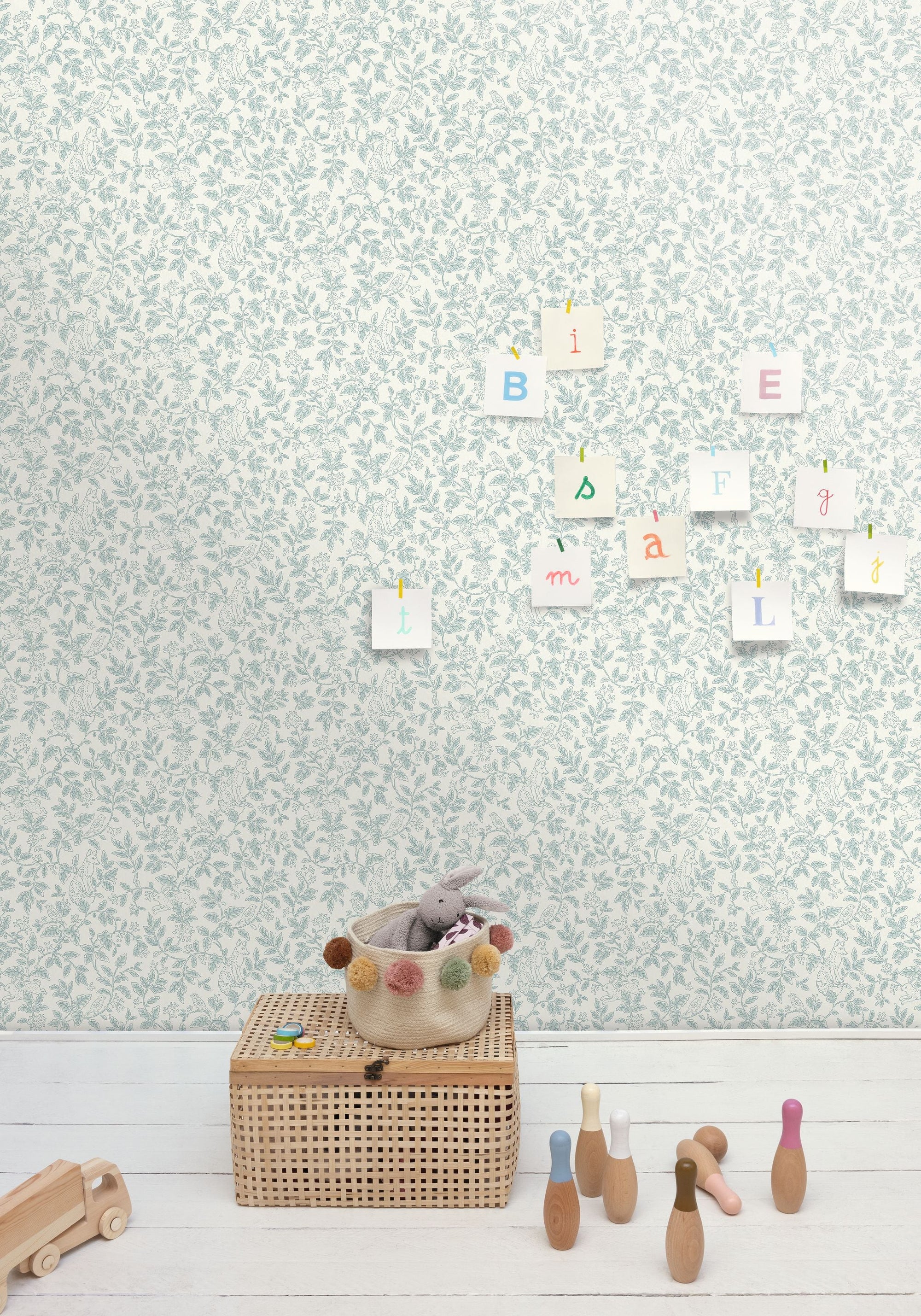 Mini Wood Bleu Happy Kids Club Wallpaper by Caselio