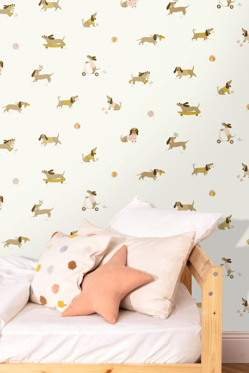 Teckel Rose Vert Happy Kids Club Wallpaper by Caselio