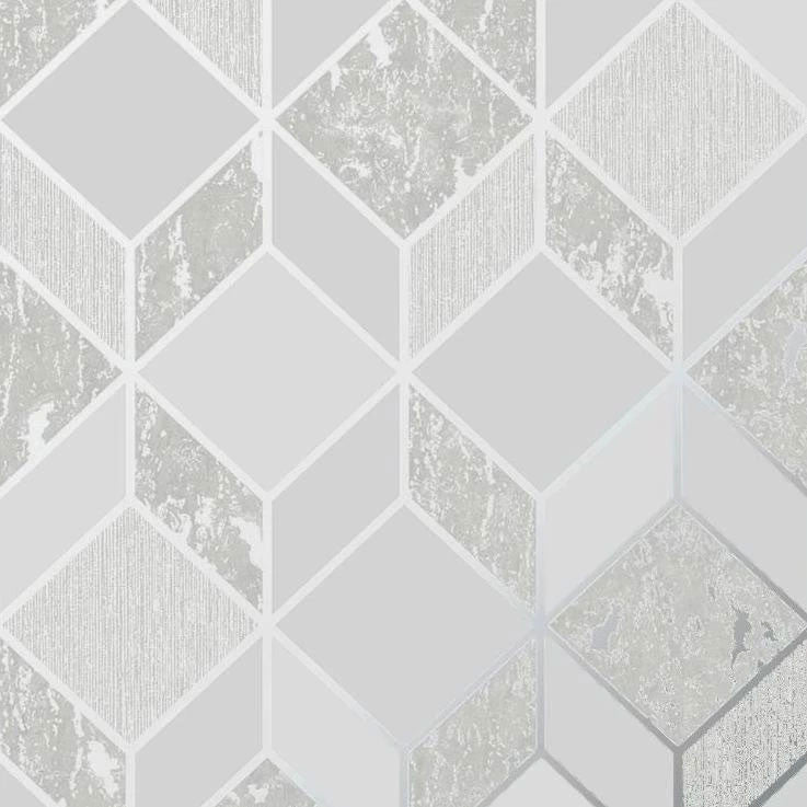 107961 Vittorio Geo Grey Silver Superfresco Wallpaper By Graham & Brown