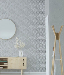 107961 Vittorio Geo Grey Silver Superfresco Wallpaper By Graham & Brown