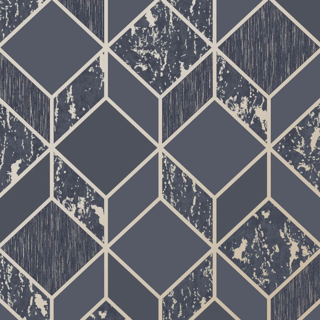 107964 Vittorio Geo Navy Superfresco Wallpaper By Graham & Brown