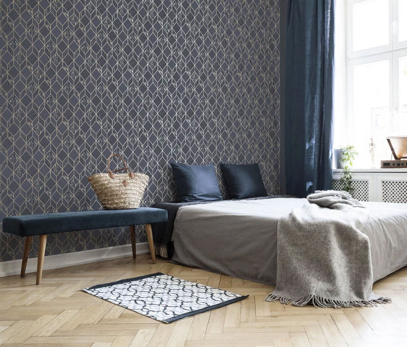 107964 Vittorio Geo Navy Superfresco Wallpaper By Graham & Brown