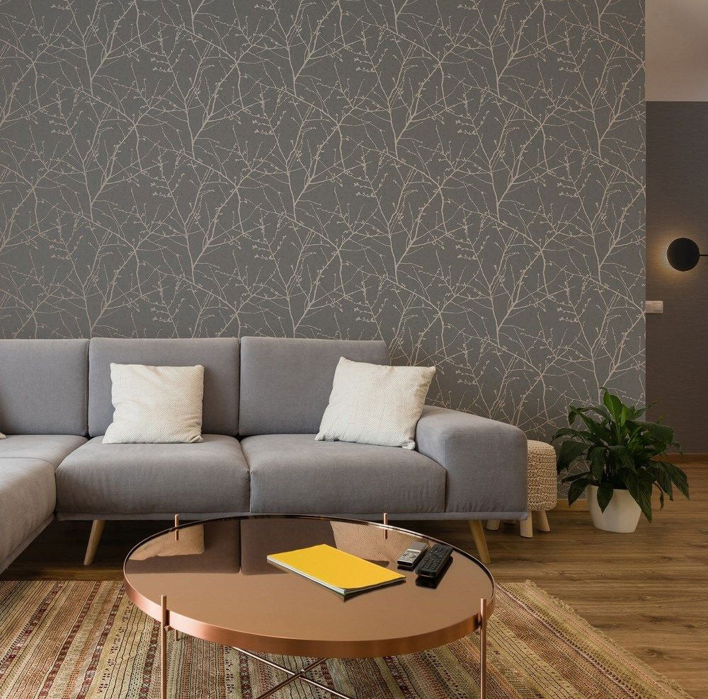 108612 Innocence Charcoal and Copper Superfresco Easy Wallpaper by Graham & Brown